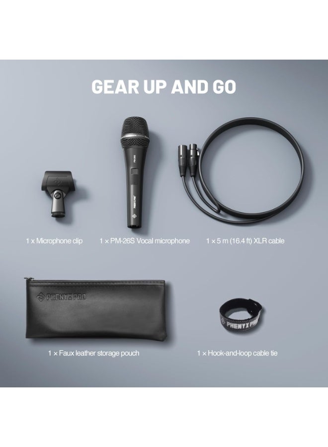 Phenyx Pro Supercardioid Dynamic Vocal Microphone, Wired Handheld Mic with 16.4 ft XLR Cable, Mic Clip, Storage Bag for Singing, Stage, Studio, Karaoke (PM-26S) - Image 3